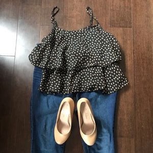 Black and Tan polka dot top